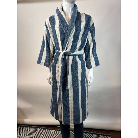 Nautica Vintage 80s Blue & White Striped 100% Cotton Robe One Size Made In Turke - Picture 11 of 16